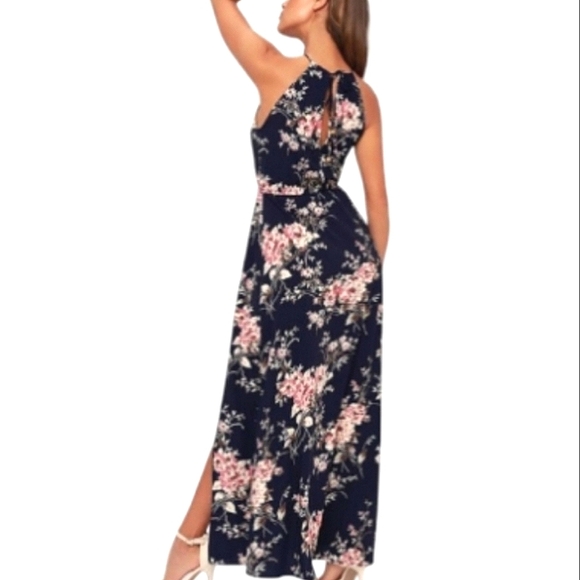 Lulus Feel The Music Midnight Blue Floral Print Maxi Dress Sz Medium - Picture 5 of 15